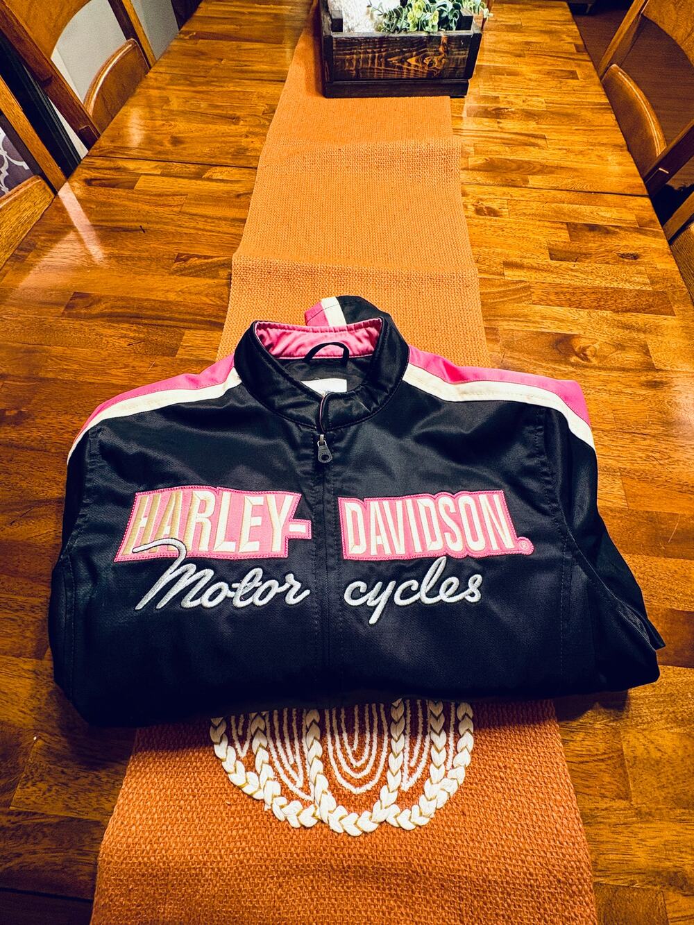 Harley-Davidson Women's Black Pink Embroidered Motorcycle Jacket Size L